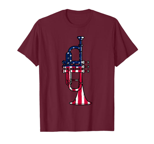 Trumpet USA Flag Funny Trumpeter Musician 4th Of July Outfit T-Shirt