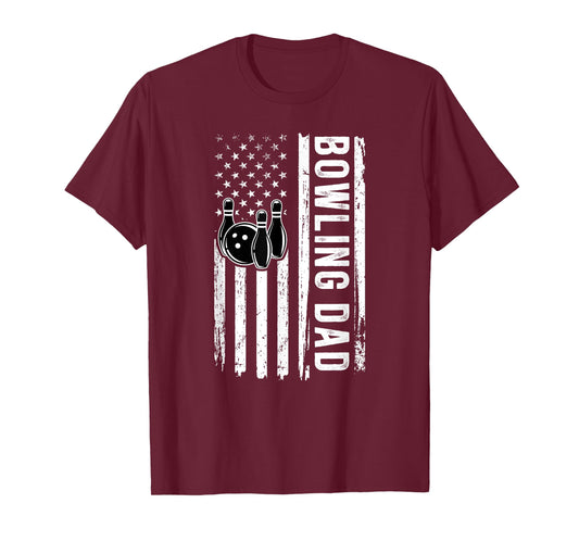 Bowling Dad US Flag Bowling Father Of A Bowler Dad T-Shirt