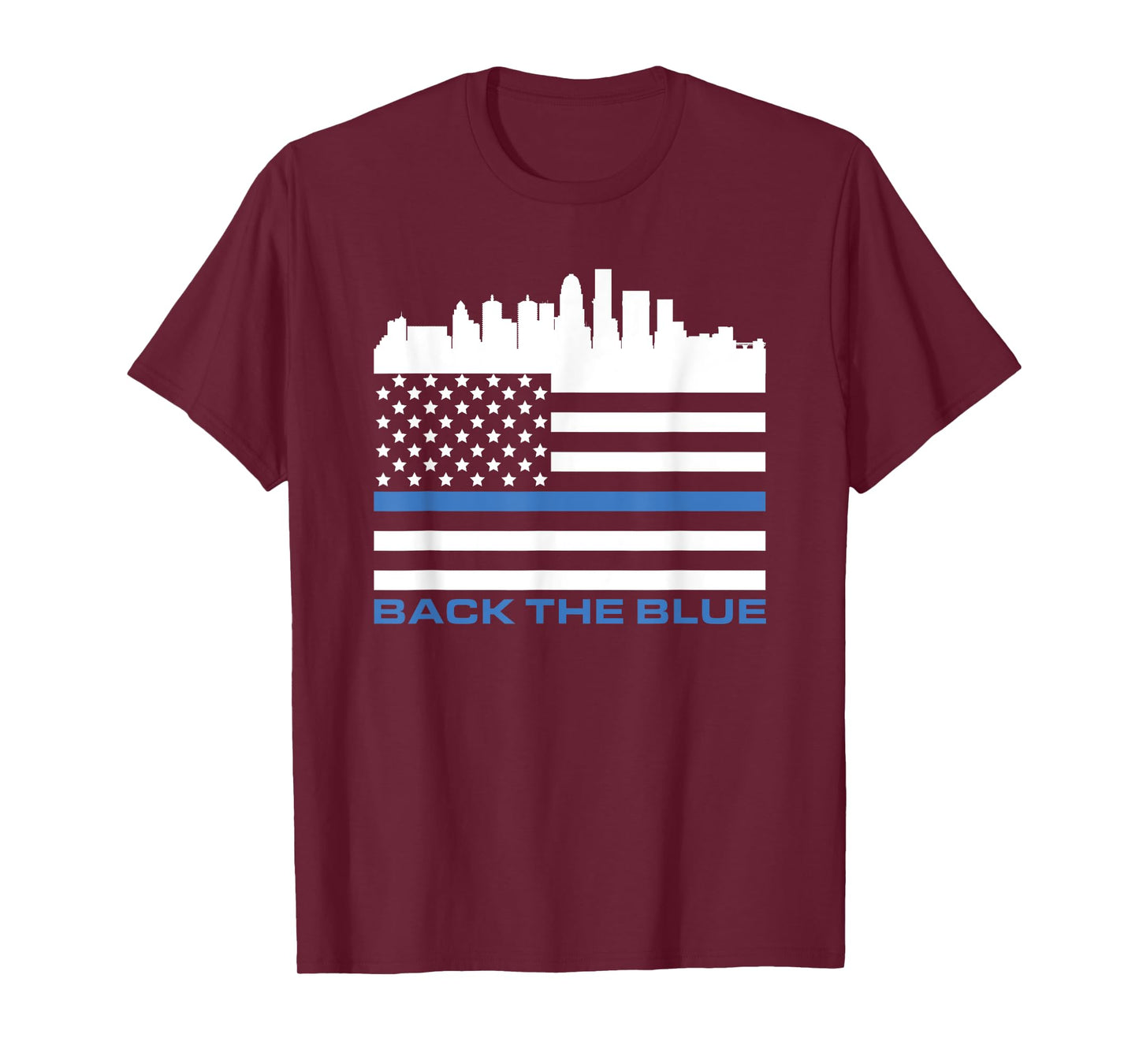 Thin Blue Line Shirt - Louisville Police USA Flag Skyline T-Shirt