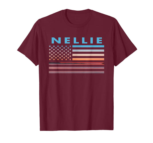Vintage Sunset American Flag Nellie, Ohio T-Shirt
