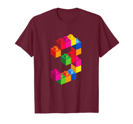3 Year Old Building Blocks Birthday T Shirt Bricks 3rd Gift T-Shirt