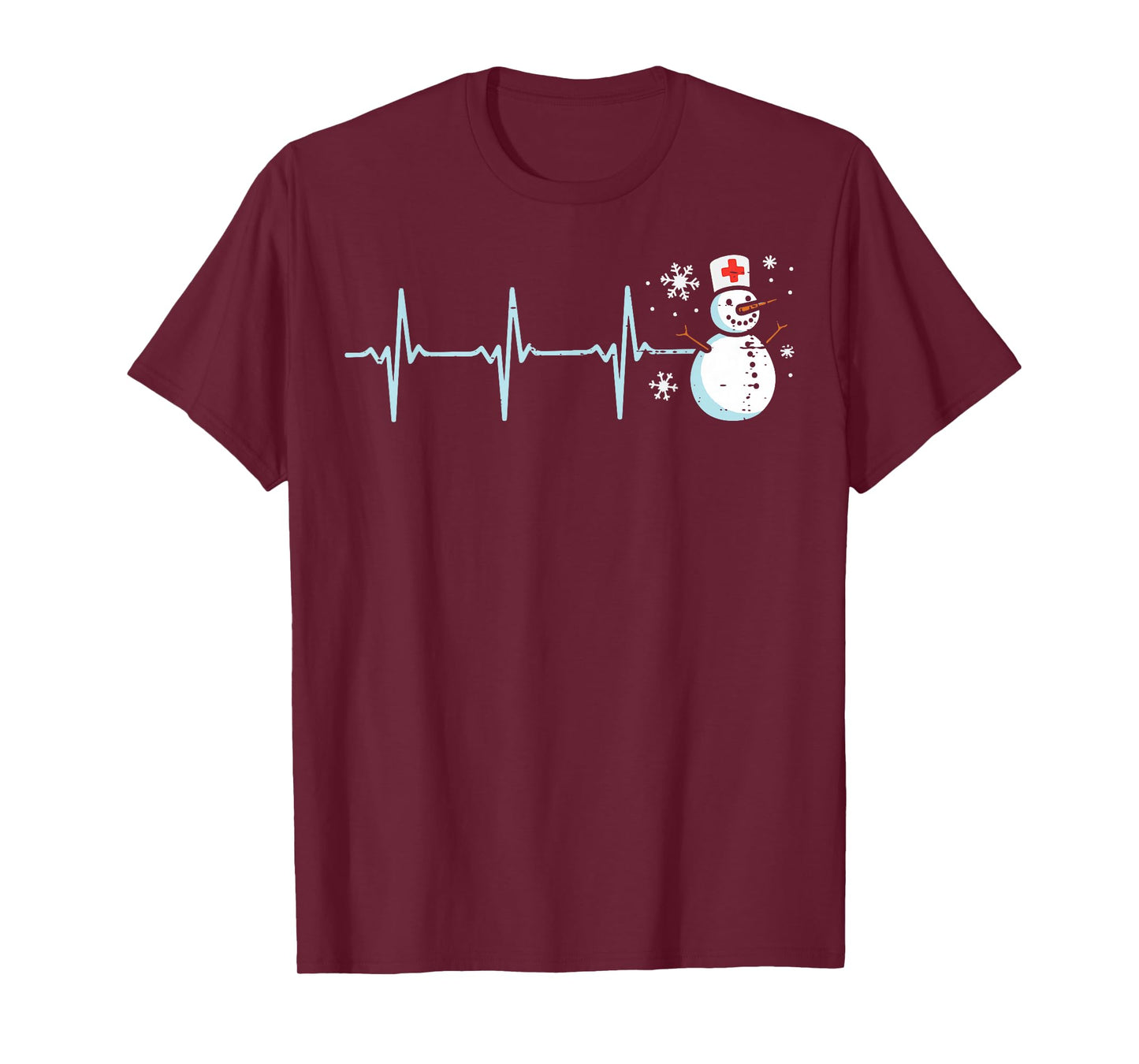 Christmas Heartbeat Snowman Nurse Xmas Scrub Top Women Men T-Shirt