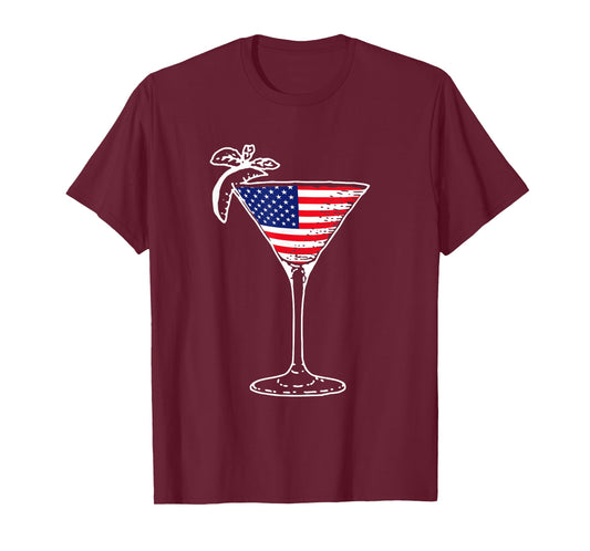 4th of July USA American Flag Martini Cocktail Funny Gift T- Women Men T-Shirt