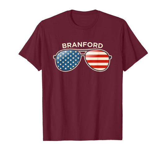 Branford, CT Vintage US Flag Sunglasses T-Shirt