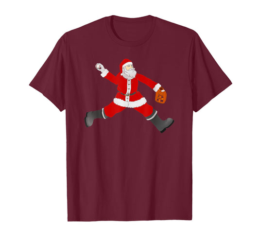 Baseball Santa Christmas No Hitter Pitcher Pitching Santa T-Shirt