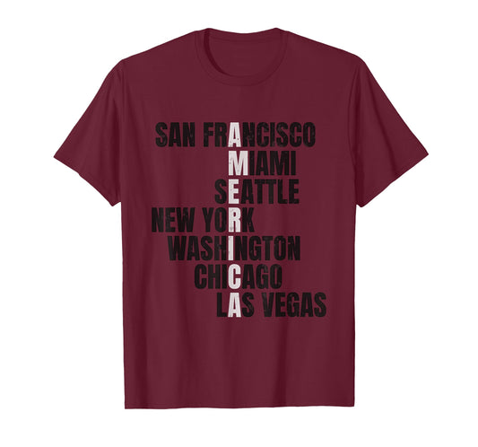 America Famous Cities US Cities USA New York San Francisco T-Shirt