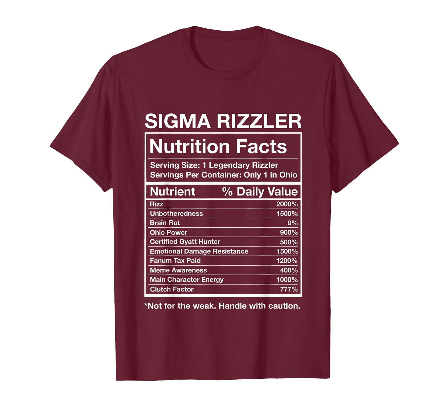 Sigma Rizzler Nutrition Facts- Funny Rizz Brainrot Meme T-Shirt