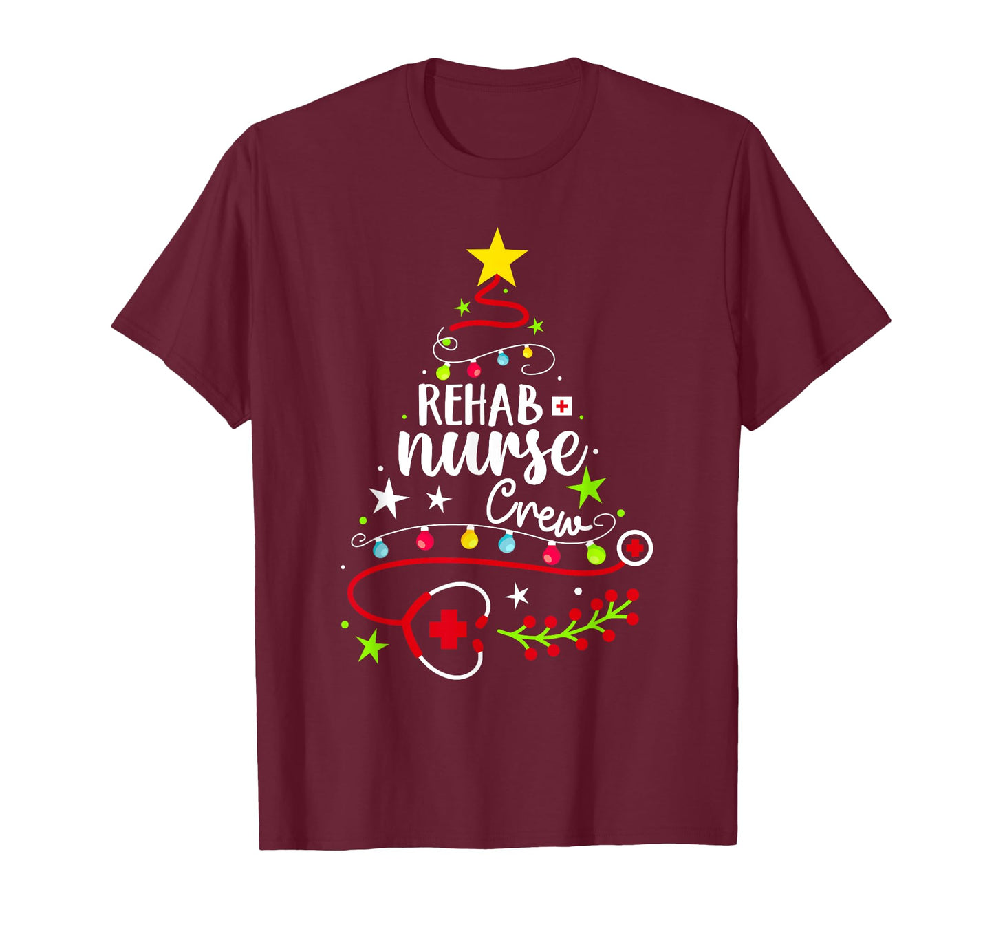 Christmas Nurse Cute Xmas Stethoscope Tree Rehab Nurse Crew T-Shirt
