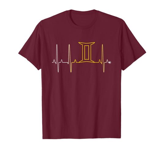 Gemini Zodiac Sign Astrology Heartbeat May June Birthday ECG T-Shirt