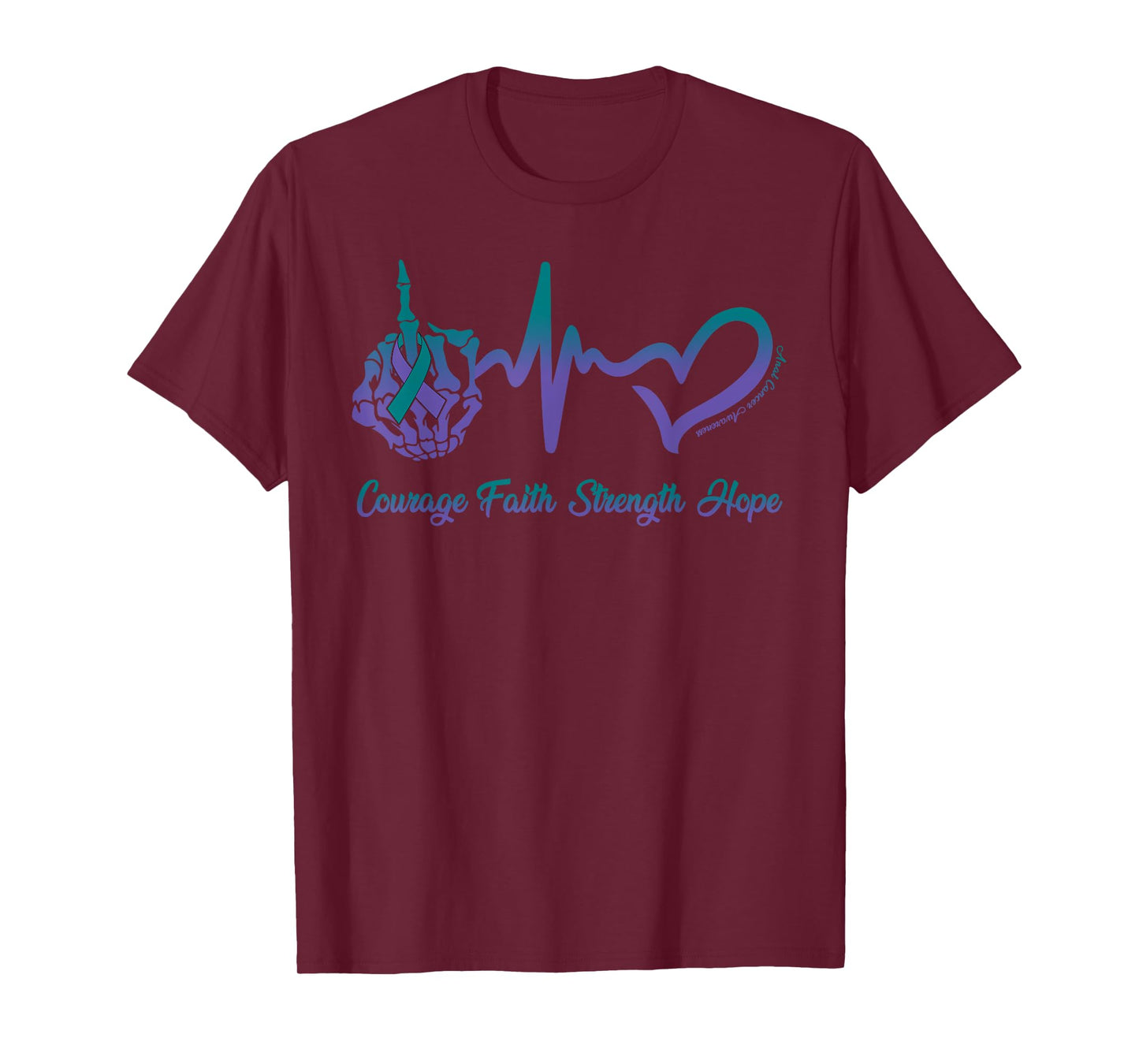 Courage Faith Strength Hope Purple Green Ribbon Anal Cancer T-Shirt