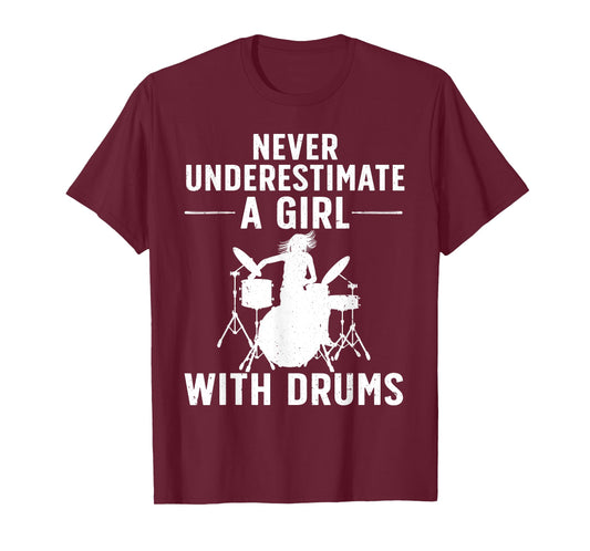 Funny Drummer Design For Women Girls Kids Drums Player Lover T-Shirt