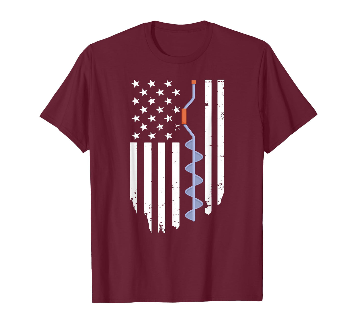 Ice Fishing Retro American Flag USA Fishermen Eskimo Winter T-Shirt