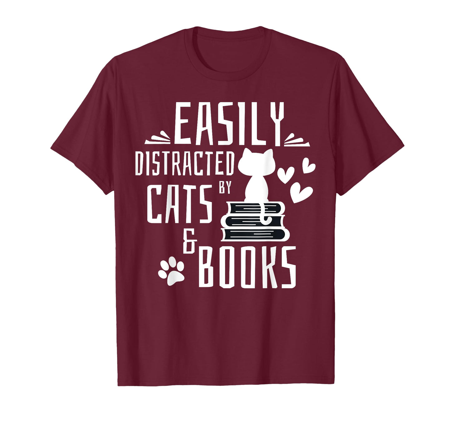 Easily Distracted By Cats And Books Gifts Kids Girls Boys T-Shirt