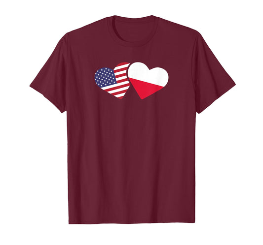 Poland USA Flag T Shirt Heart Polish American Love T-Shirt