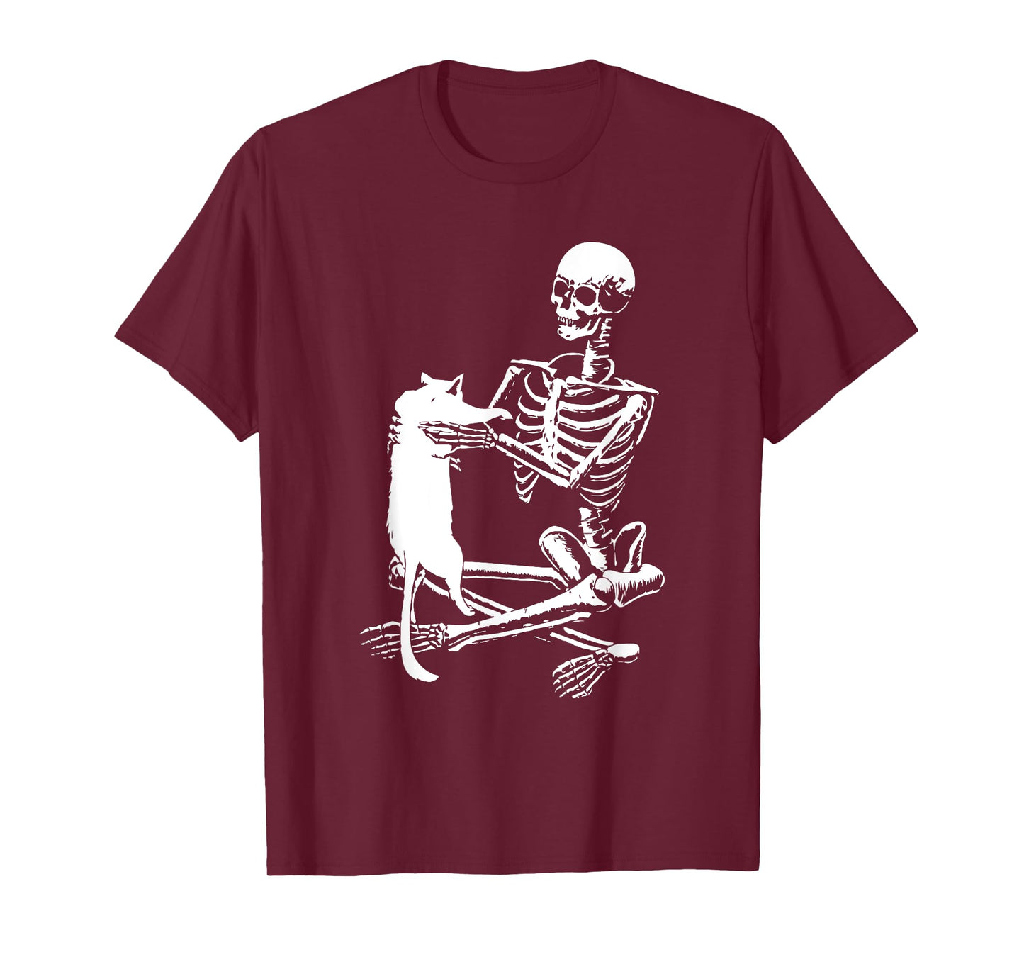 Skeleton Holding A Cat Shirt Lazy Halloween Costume Skull T-Shirt