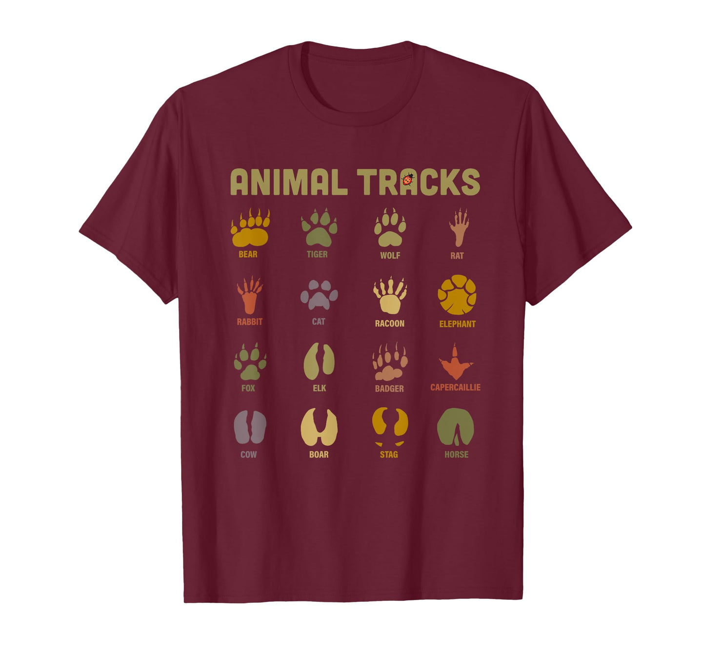 Children's Kids Wild Animal Tracks Childrens Learning Design T-Shirt Small