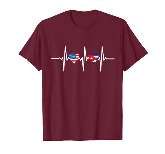 Half Cuban And American America Cuba Usa Flag Heart Love T-Shirt