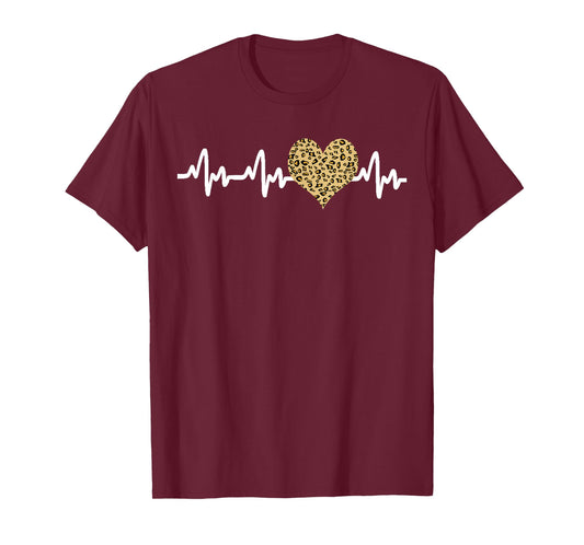 Cool Cheetah Leopard Print Heart Doctor Nurse Heartbeat EKG T-Shirt