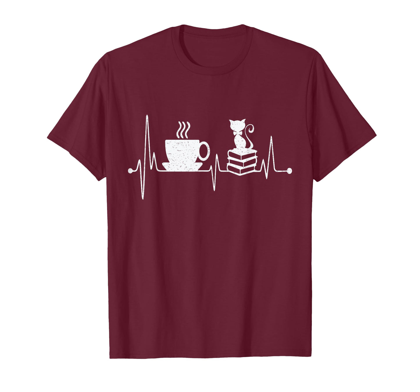 Cat Book Coffee Lover Heartbeat Cat Lover Book Lover T-Shirt