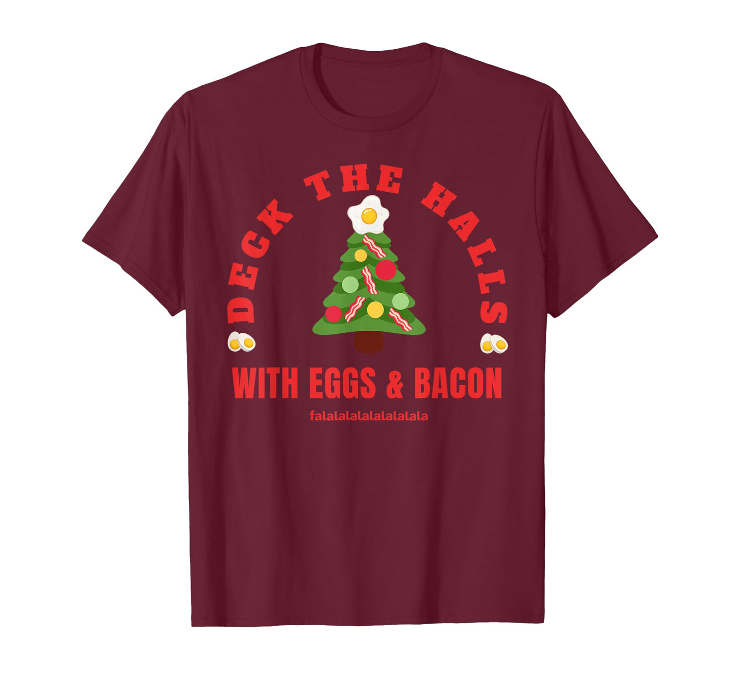 GoodVibesMarketPlace Keto Carnivore Christmas T-Shirt - Black, X-Small, Unisex-Adults, Short Sleeve, Crew Neck, Holiday Bacon and Eggs Pattern for Meat Lovers, Carnivore Diet Enthusiasts
