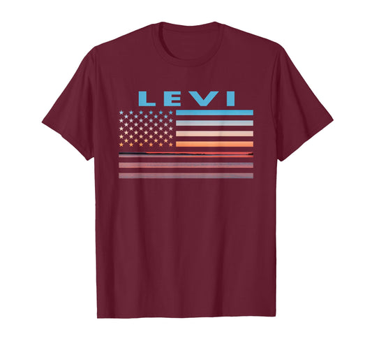 Vintage Sunset American Flag Levi, Texas Women Men T-Shirt