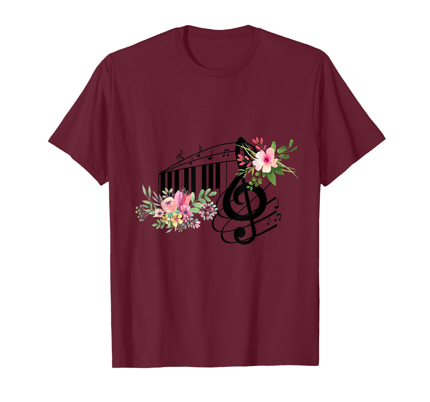 Cut Music Teacher Shirt with a Piano Keys, Notes and Flowers T-Shirt