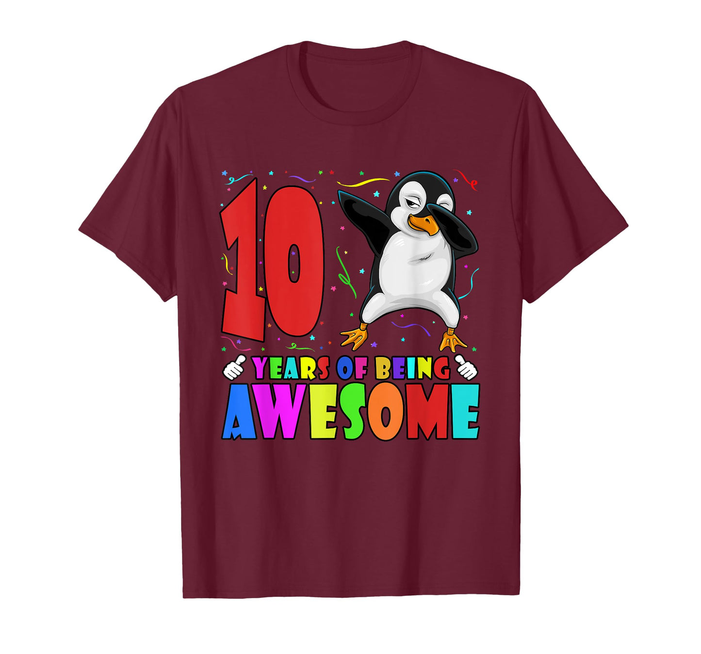 10th Birthday Party Dabbing Penguin 10 Years Old Girls Boys T-Shirt