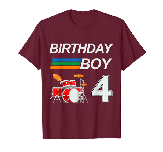 Drummer Drum Sets Birthday Boy 4 Years Old Boys Kid T-Shirt