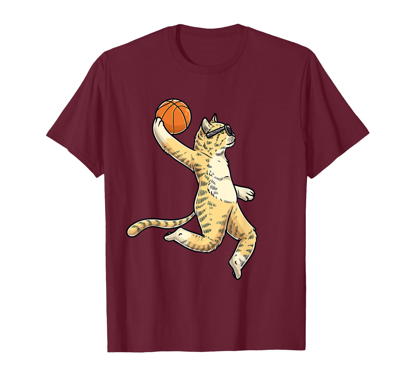 Cat With Basketball Ball Basketball Player T-Shirt for Men Women Girls Kids