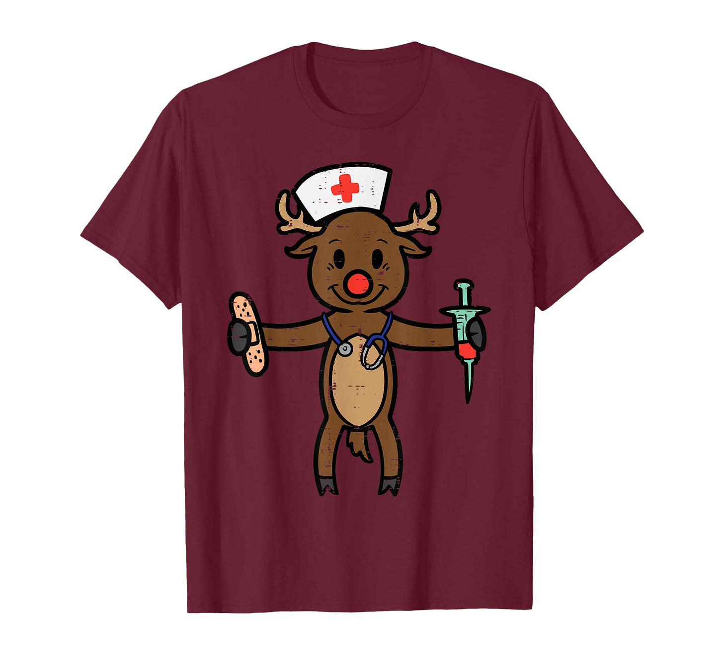 Christmas Nurse Reindeer Funny Xmas Nursing Scrub Top Women T-Shirt