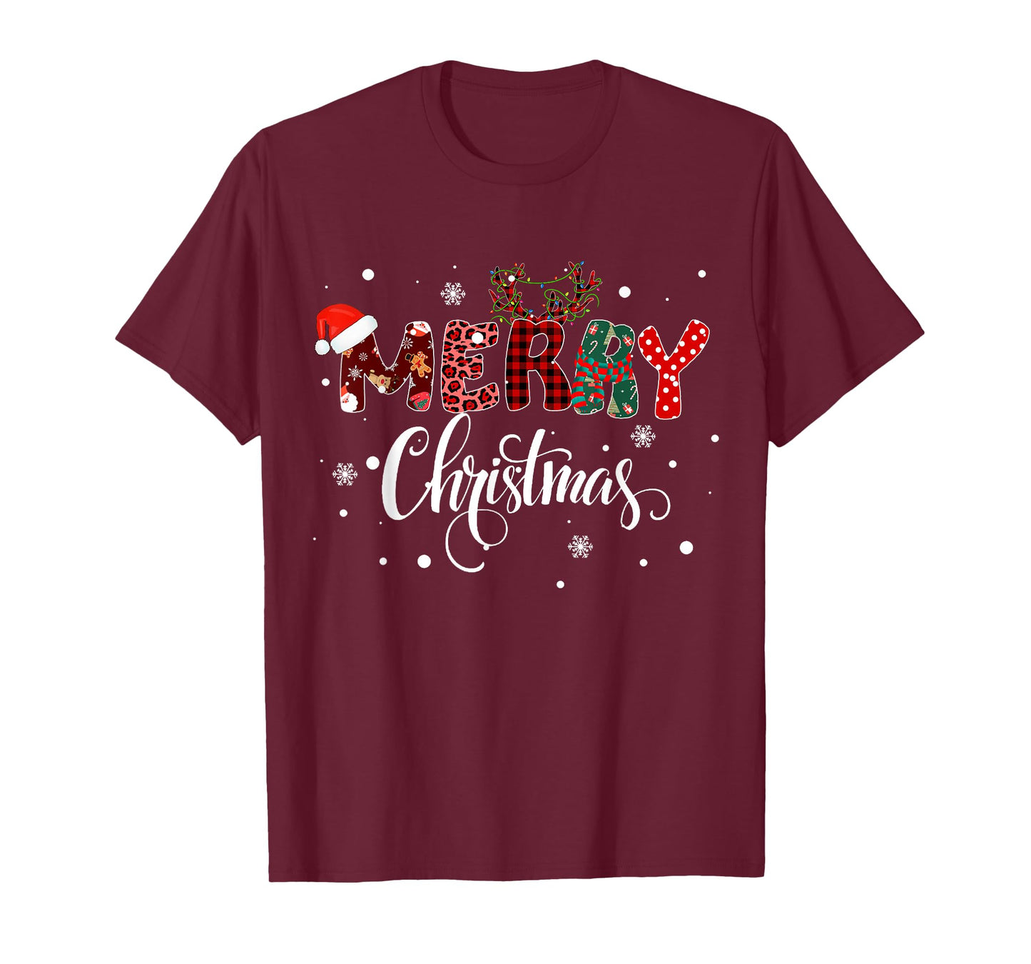 Merry Christmas Lights Red Santa Hat Xmas Family Men Women T-Shirt