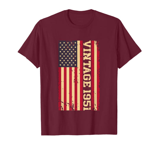 1951 Vintage 74th Birthday 74 Years Old American USA Flag T-Shirt