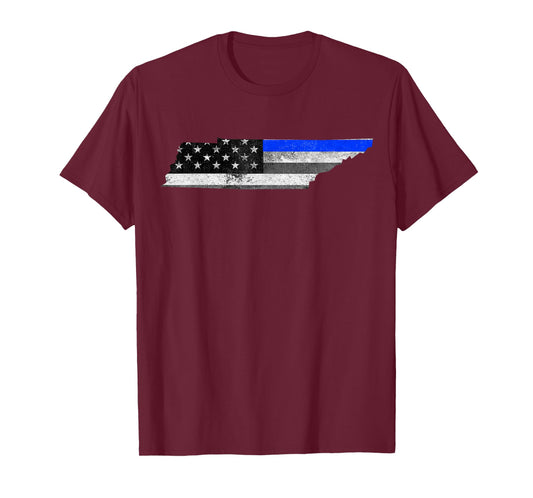 Tennessee Police Thin Blue Line USA Flag Map Shirt