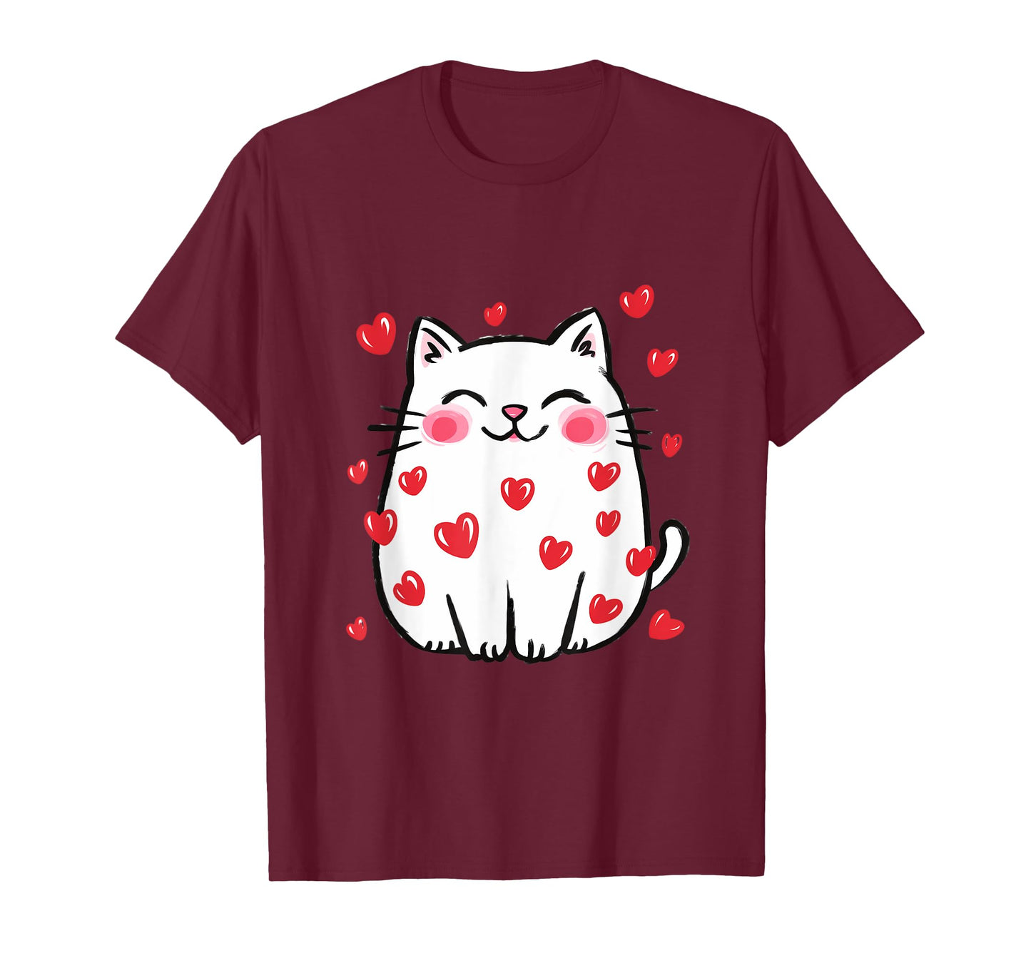 Cute Valentine Cat Red Hearts Cats Lover White Kitten T-Shirt
