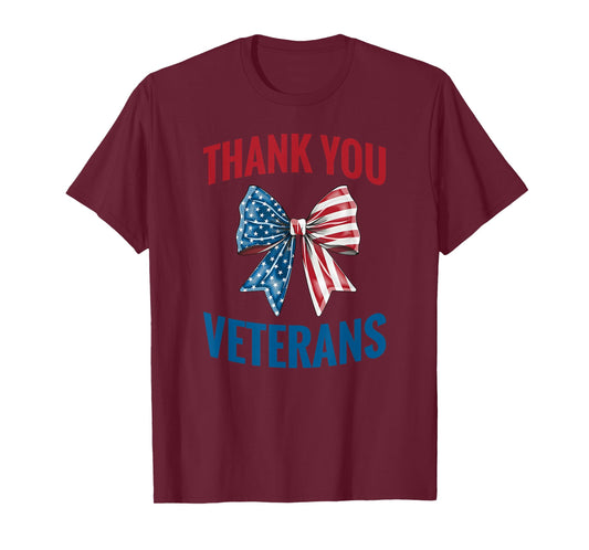 Patriotic USA Flag Coquette Bow Thank You Veterans Women Kid T-Shirt