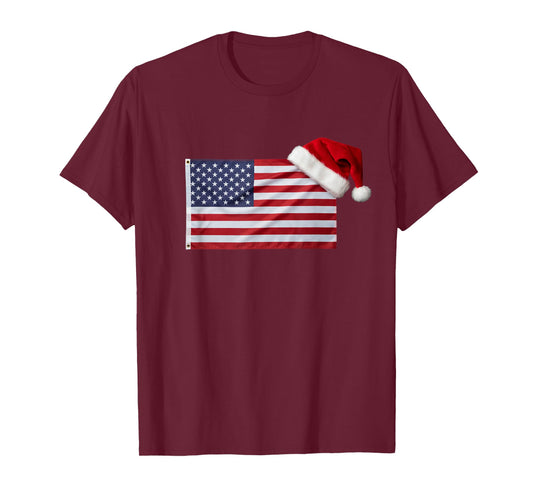 American Flag Santa Hat Funny Patriotic Christmas USA T-Shirt