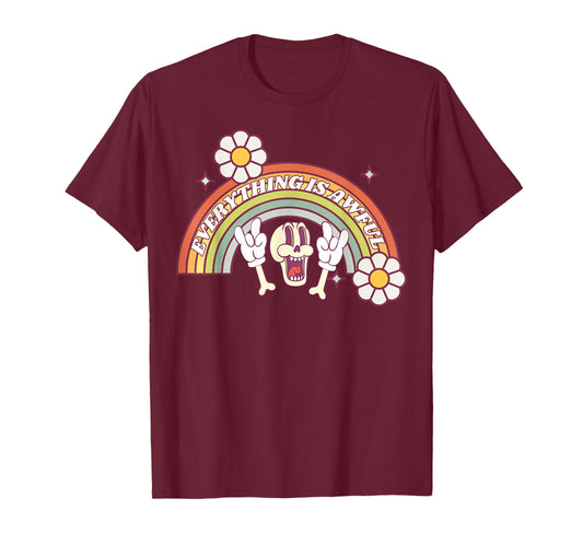 Everything Is Awful Vintage Retro Happy Skeleton Rainbow T-Shirt