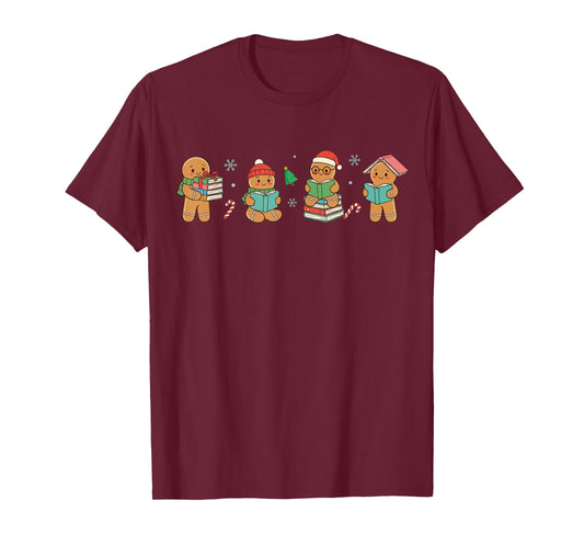 Christmas Library Gingerbread Man Books Lover Bookish T-Shirt