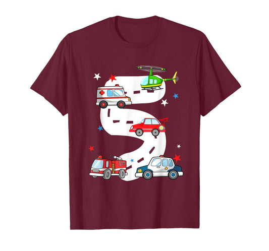 5th Birthday Emergency Vehicles 5 Year Old Birthday Kids T-Shirt