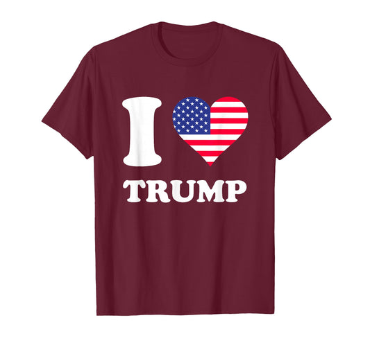 USA Flags Heart I Love Trump T-Shirt