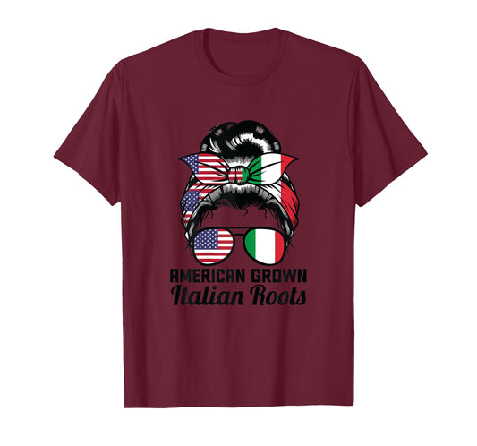 American grown Italian roots Messy Bun Italy T-Shirt