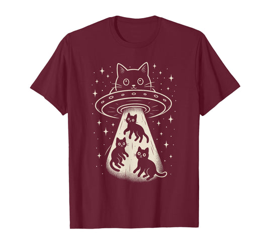 Alien Cat UFO – Funny Space Kitty Abduction Cartoon Design T-Shirt