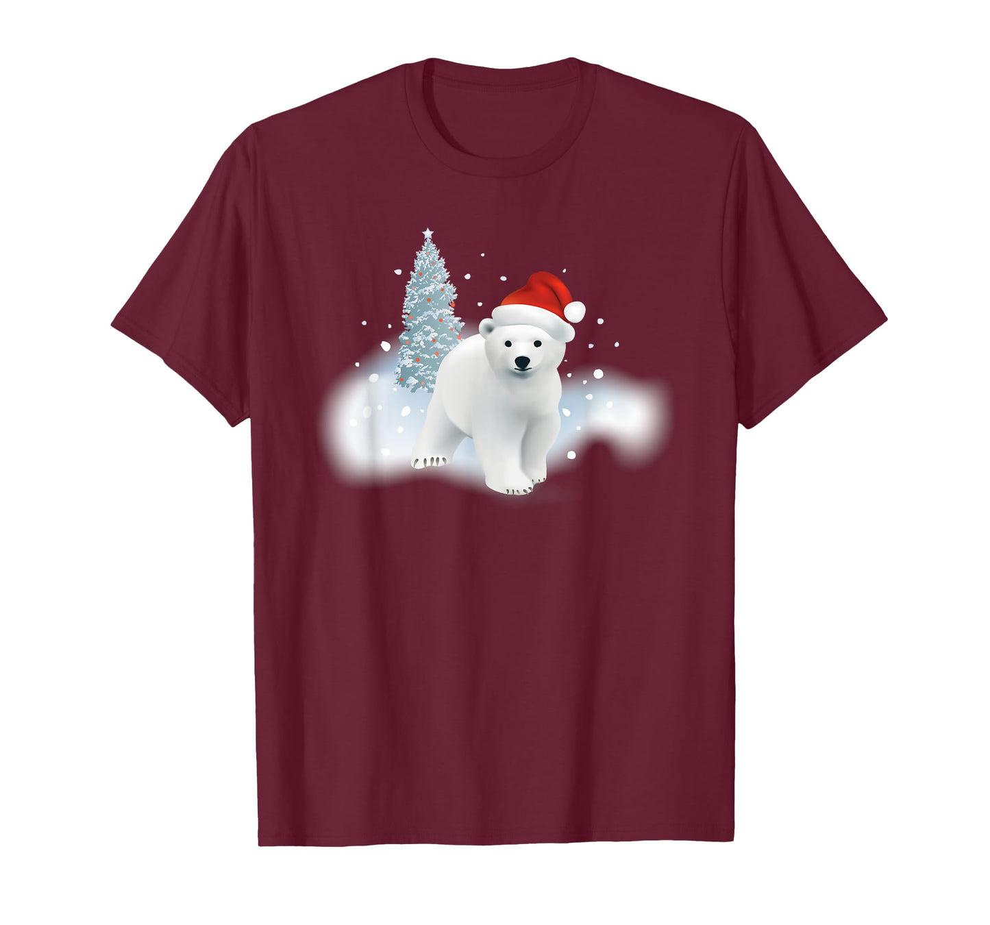 Cute Christmas Polar Bear Red Santa Hat Lighted Tree Snow T-Shirt