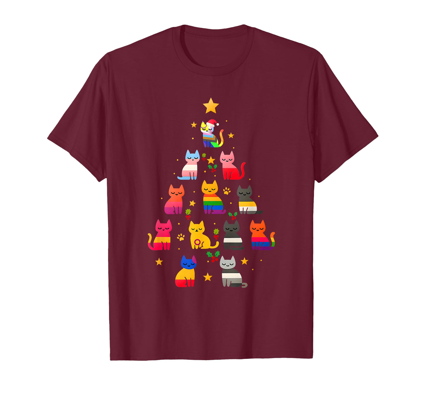 Pride Cat Christmas Tree LGBTQ Rainbow Cats Apparel T-Shirt