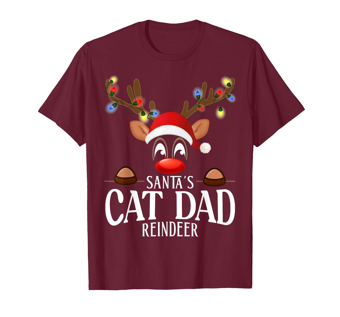 Santa's Cat dad Reindeer Funny XMas Matching PJS T-Shirt