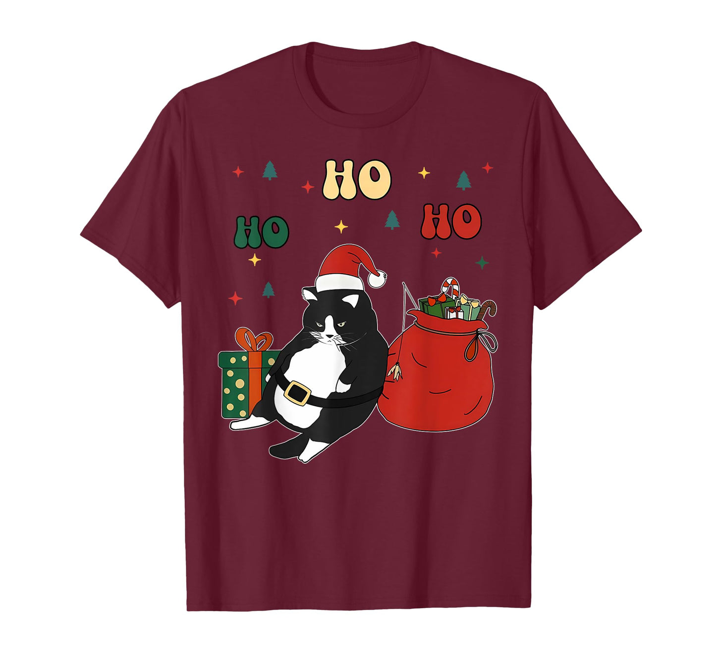 Cute Fat Cat Santa Christmas Tuxedo Chonk Cat Funny Cat Meme T-Shirt