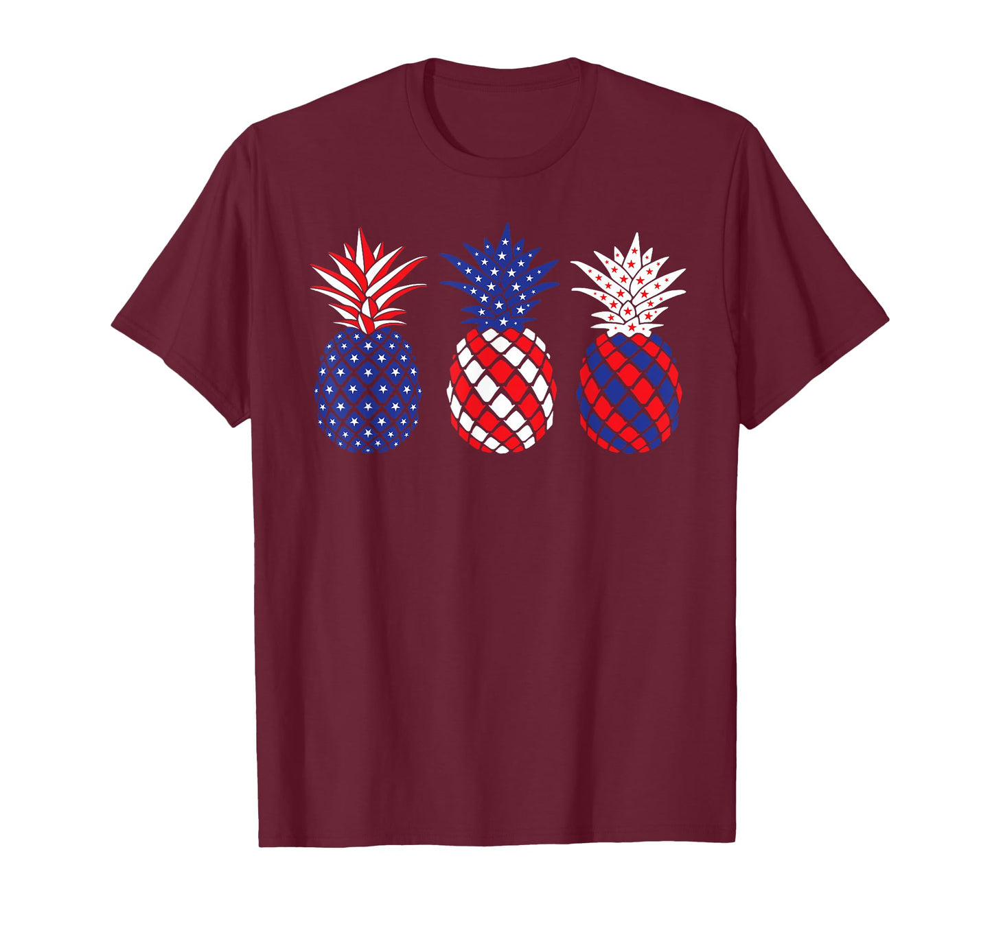 Funny Patriotic Red White & Blue Pineapple Hawaii July 4 Women Men T-Shirt