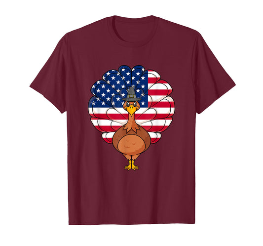 Thanksgiving Turkey American Flag T-Shirt