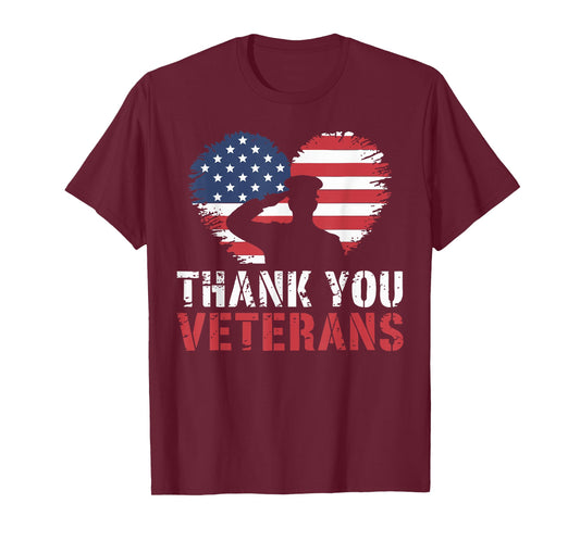 Patriotic American Flag Thank You Veterans Men Women Kids T-Shirt
