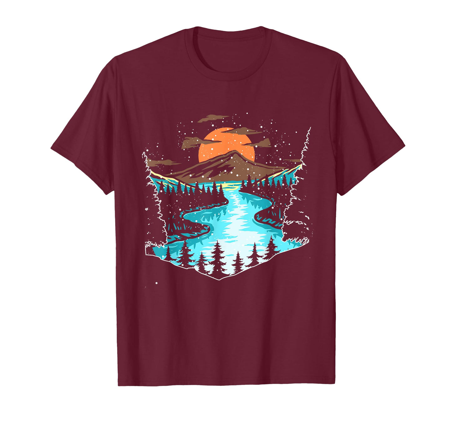 Wildlife Mountain River Outdoor Nature Full Moon Tree Forest T-Shirt